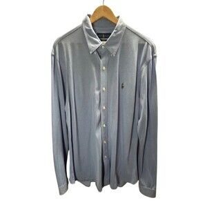 Ralph Lauren Slim Fit Knit Oxford Shirt XXL Men's Blue Button Up Quiet Luxury